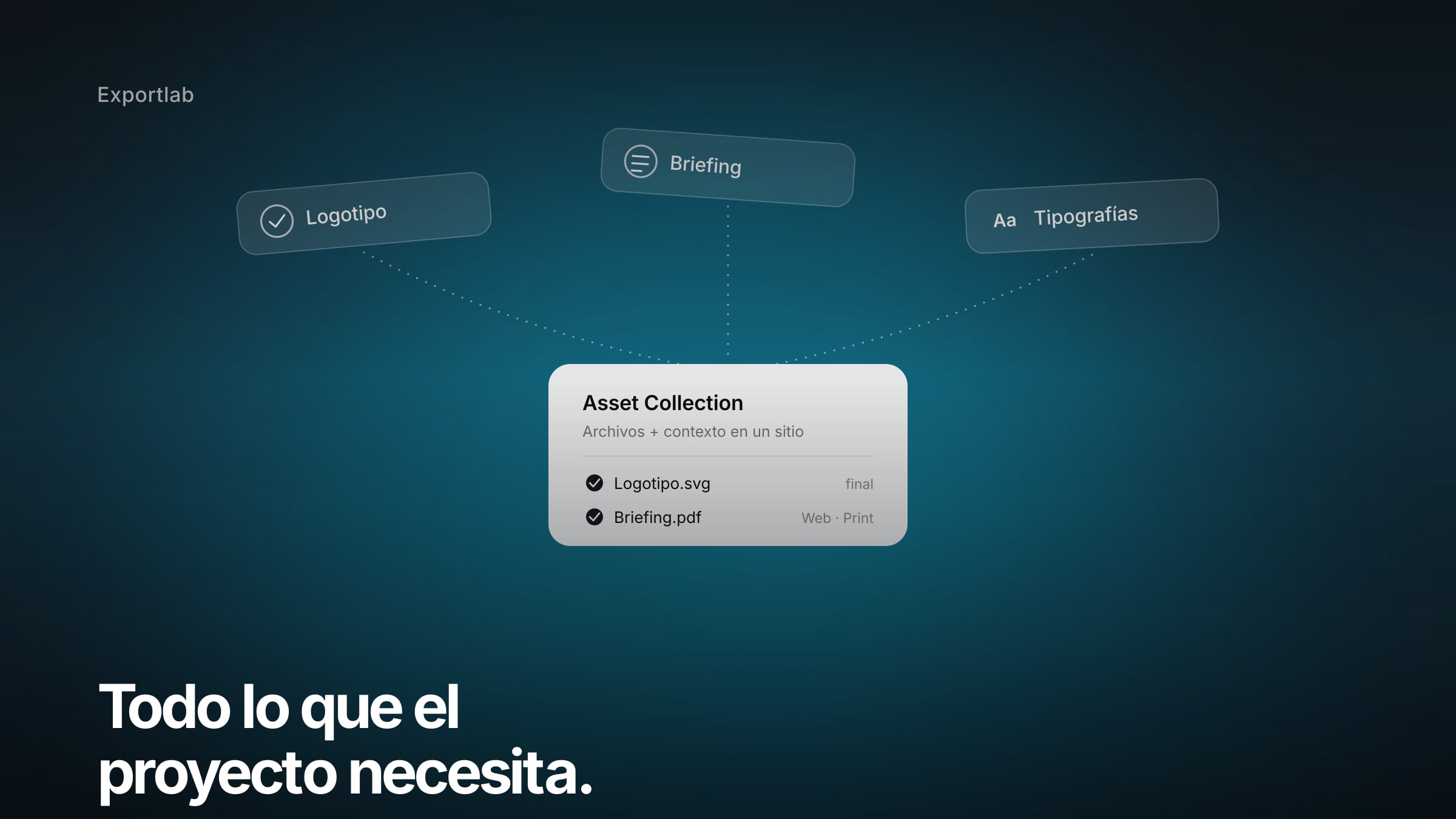 Las Asset Collections reúnen logotipo, briefing y aprobaciones en un solo sitio