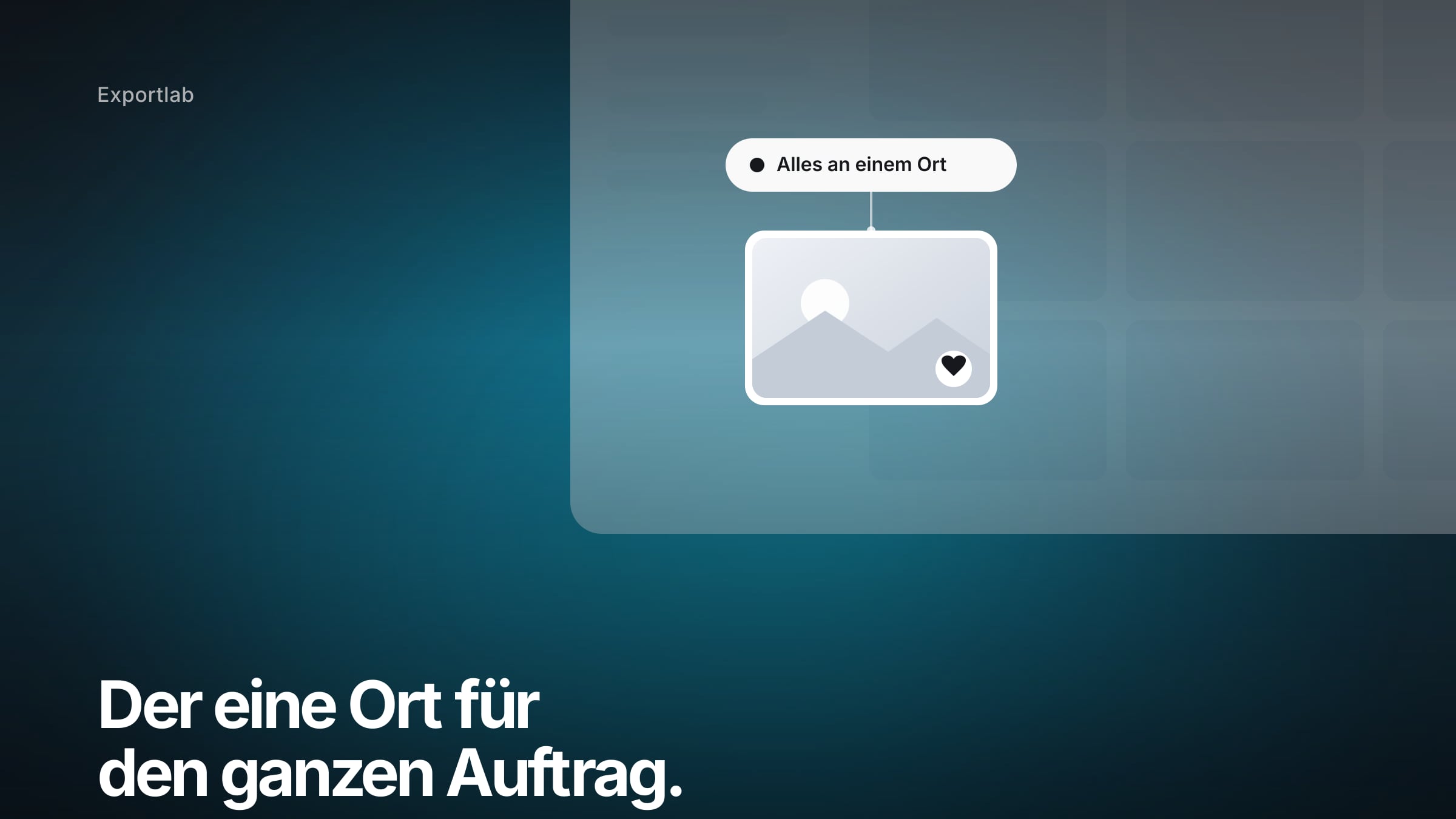 Kundenportal für Fotografen – eine hervorgehobene Galerie-Kachel mit Status „Alles an einem Ort“ vor der Portal-Oberfläche