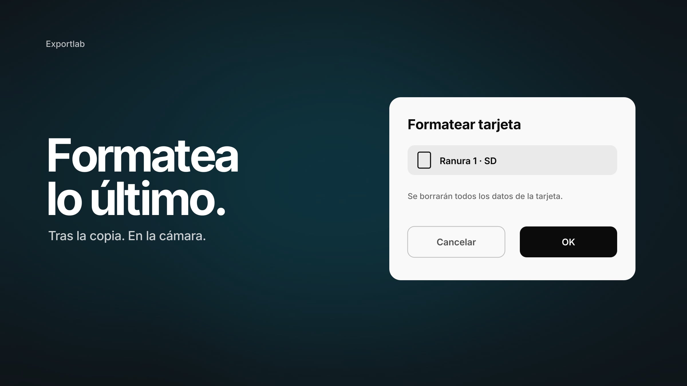 Formatear tarjeta SD – una tarjeta de memoria con el menú de formateo de la cámara