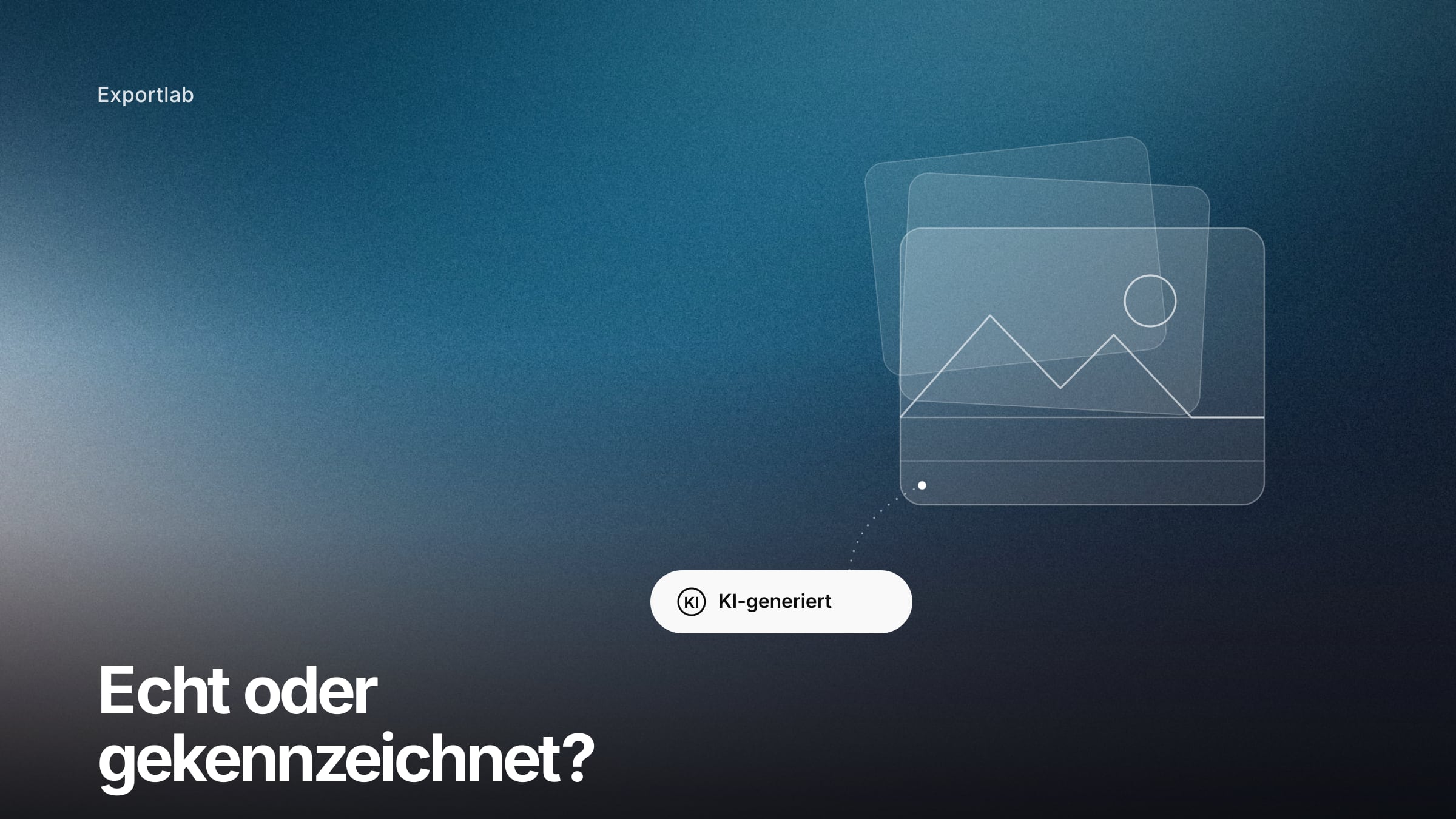 KI-Kennzeichnung – Bildkachel mit Hinweis-Label auf dunklem Hintergrund