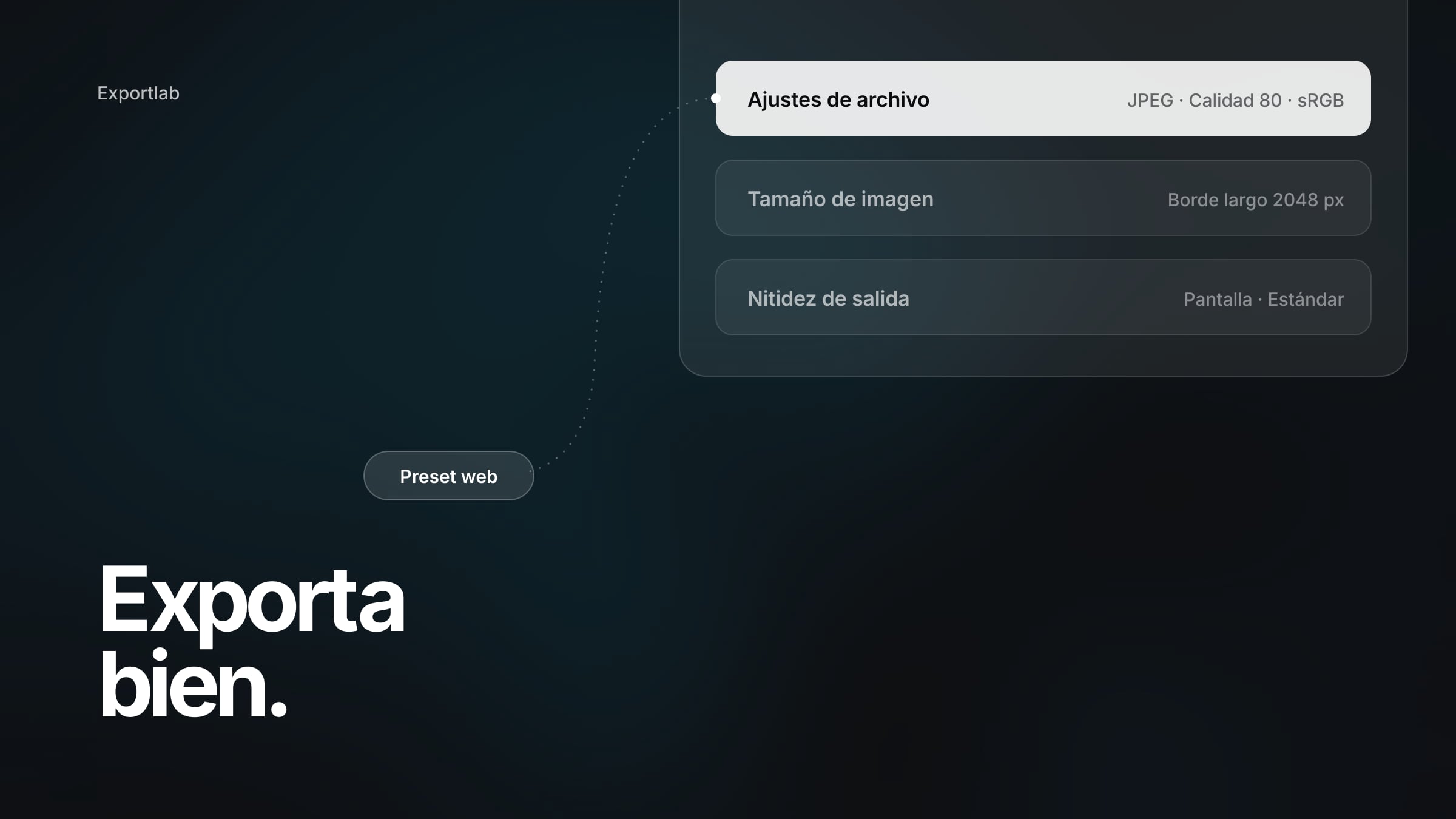 Ajustes de exportación de Lightroom – una foto editada exportada en cuatro presets para web, Instagram, clientes e impresión