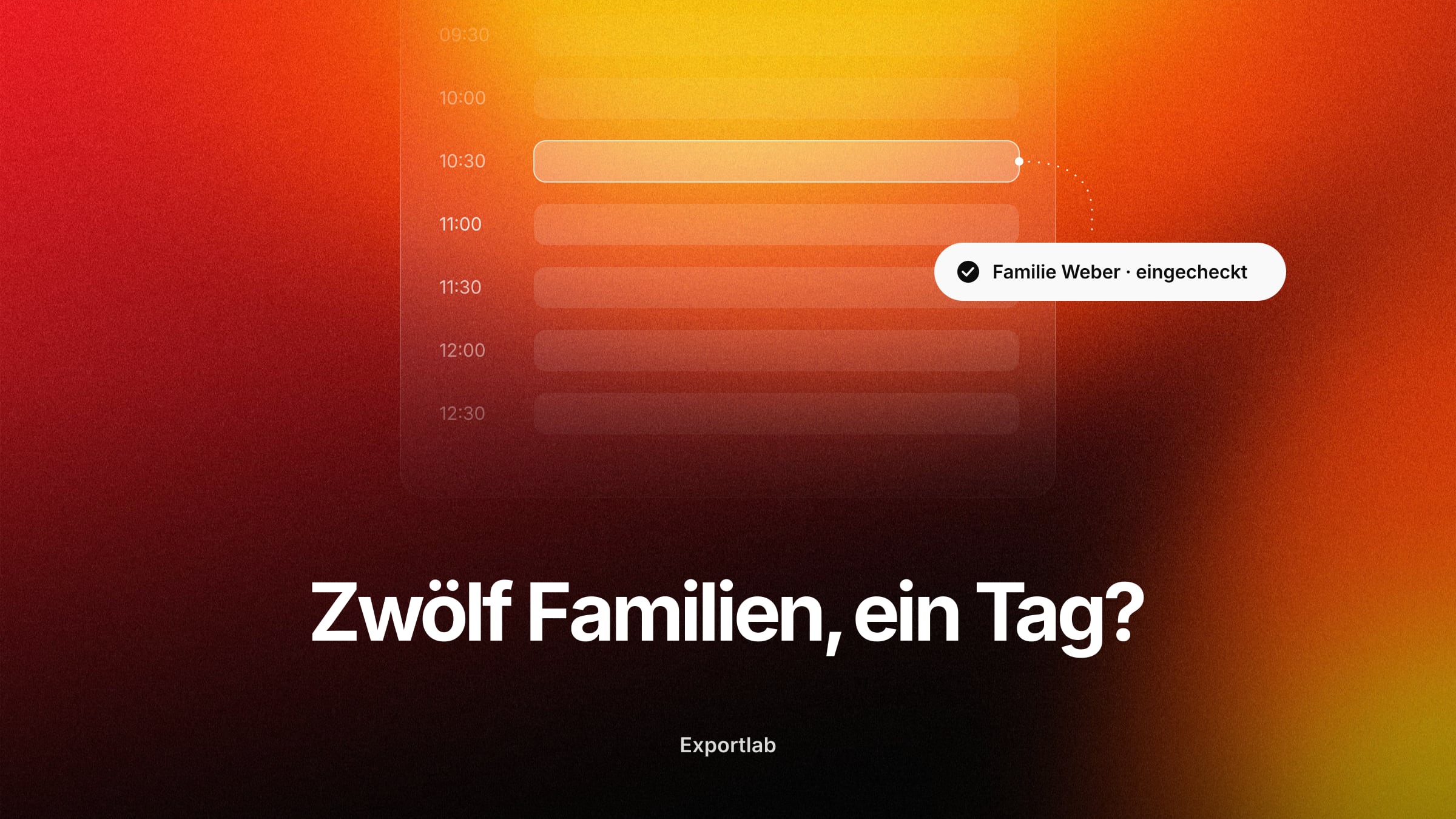 Tagesplan mit Mini-Shooting-Slots und einer eingecheckten Familie unter der Frage, wie zwölf Familien an einen Tag passen