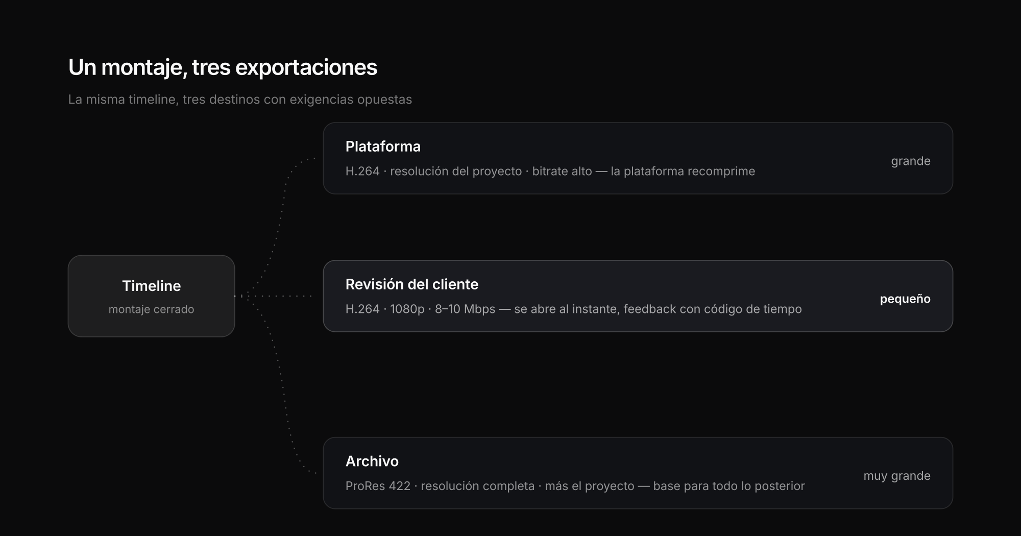 Un proyecto, tres exportaciones: revisión, plataforma y archivo