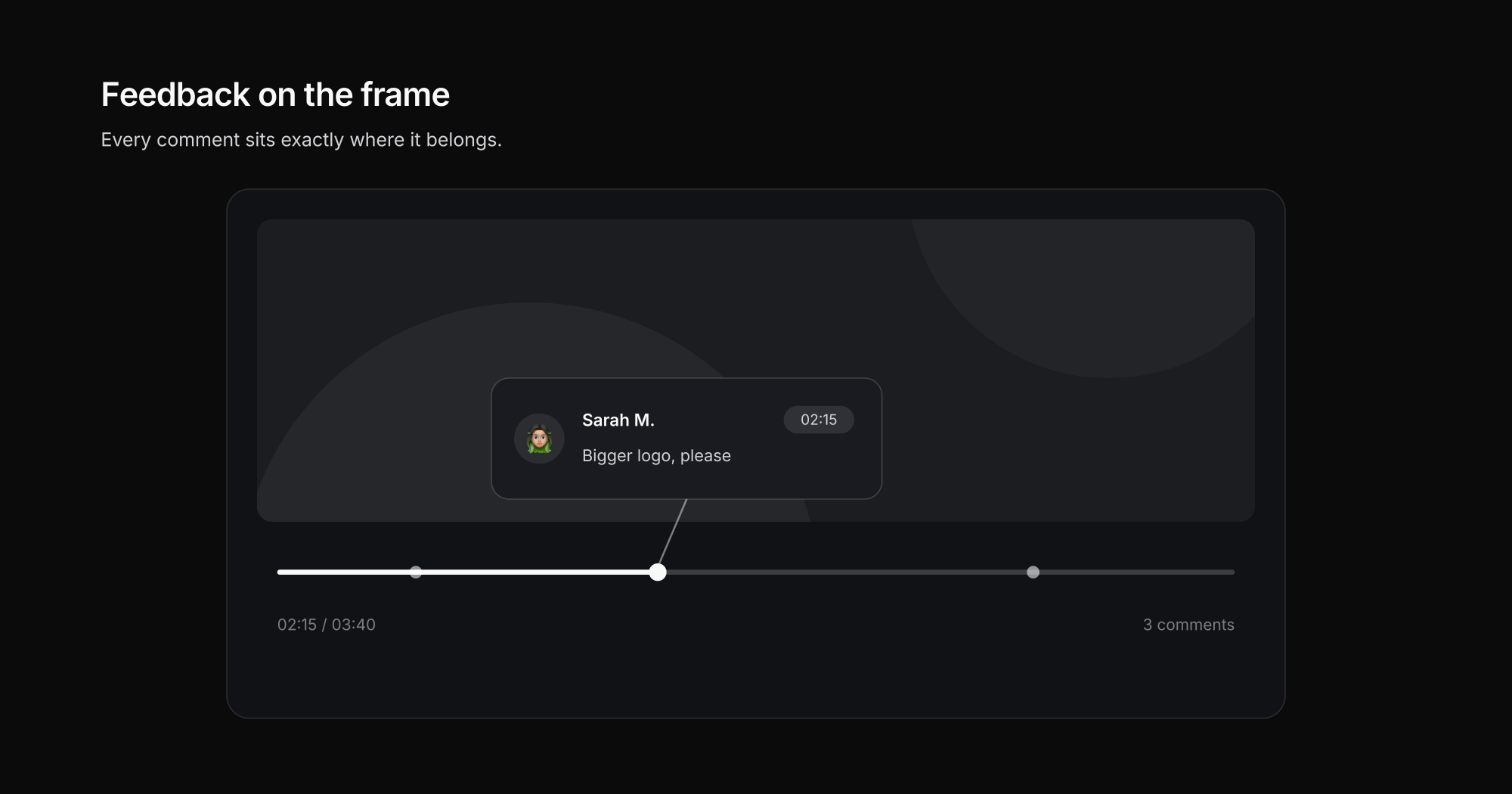 Frame-accurate comments as pins on the video timeline in the review player