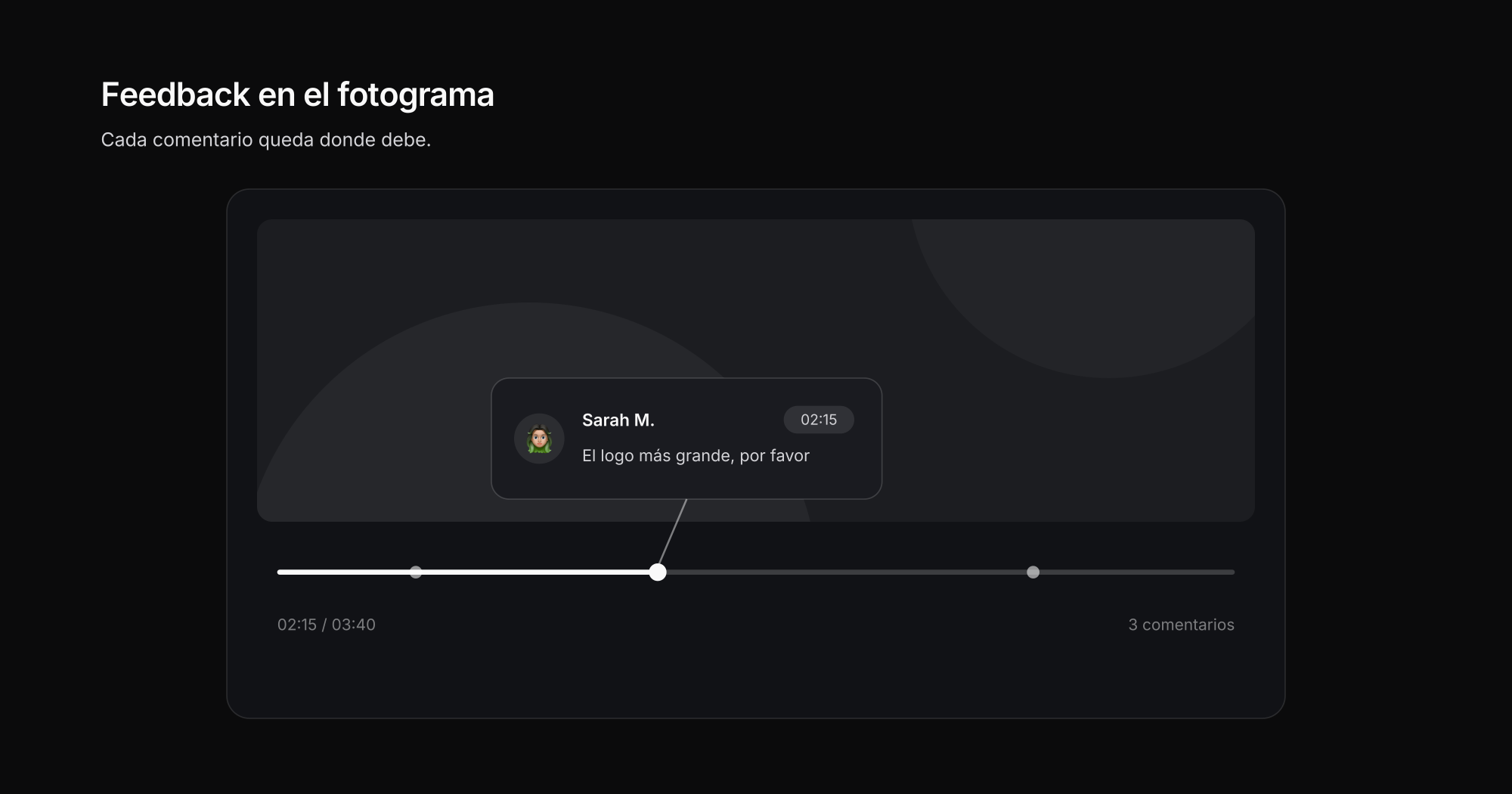 Comentarios por fotograma como marcadores en la línea de tiempo del reproductor de revisión