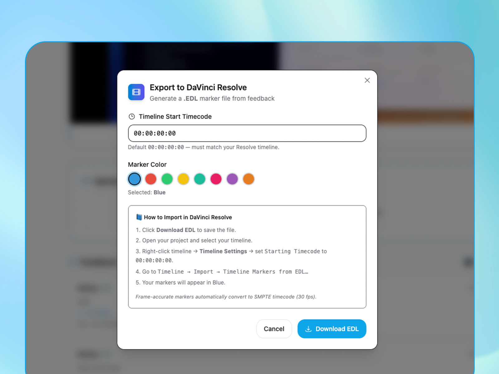 Export timemarkers to DaVinci