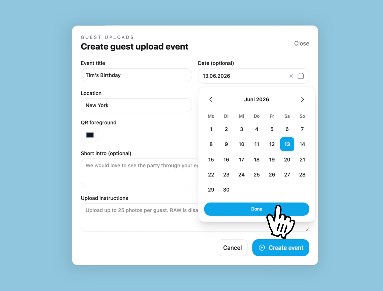 Launch a guest upload event in seconds