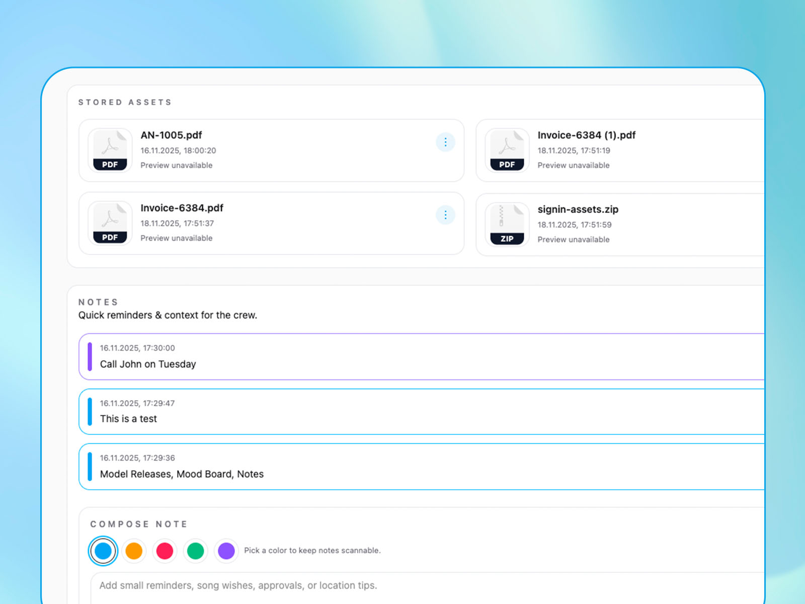 All project assets in one place