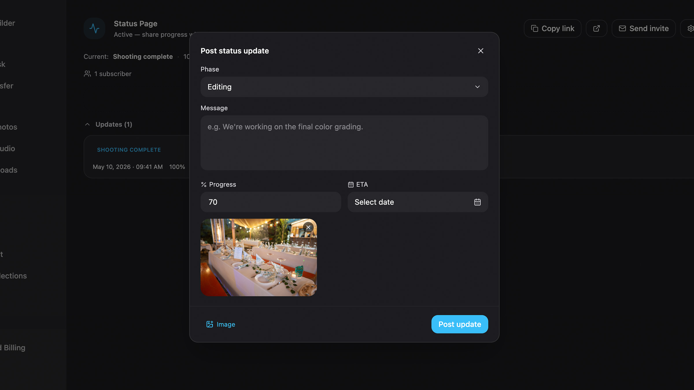 Status update for event projects